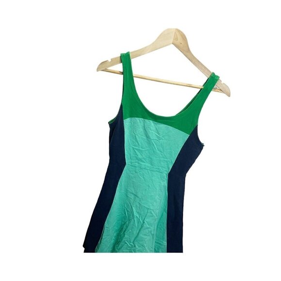 Women’s Express Blue Green Colorblock Dress S Sleeveless Fit & Flare Cotton - Picture 4 of 8